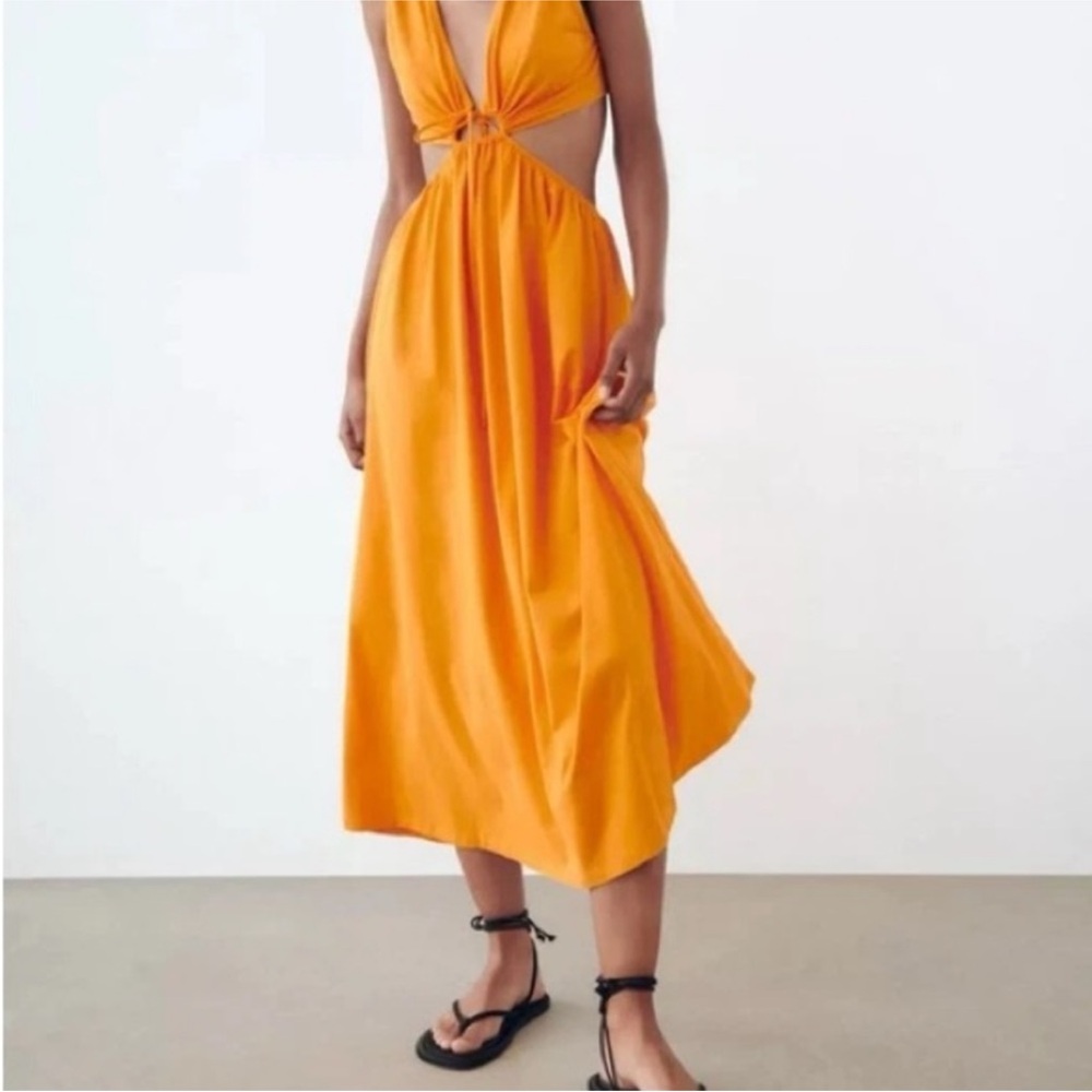 Zara Vibrant Orange Midi Dress
